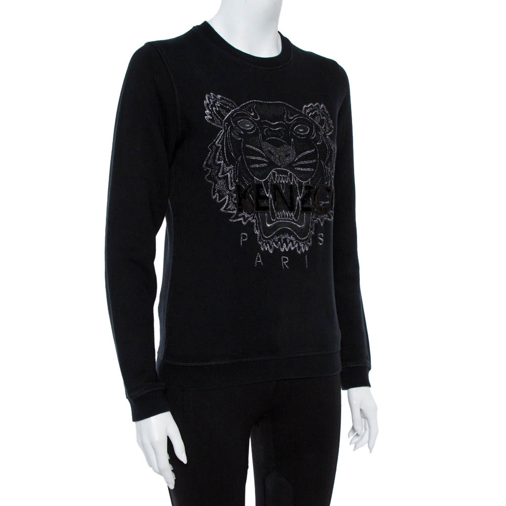 

Kenzo Black Cotton Tiger Metallic Embroidered Sweatshirt