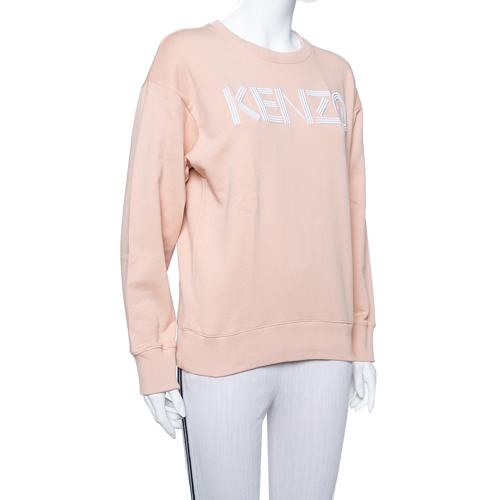 

Kenzo Salmon Pink Logo Embroidered Knit Sweatshirt