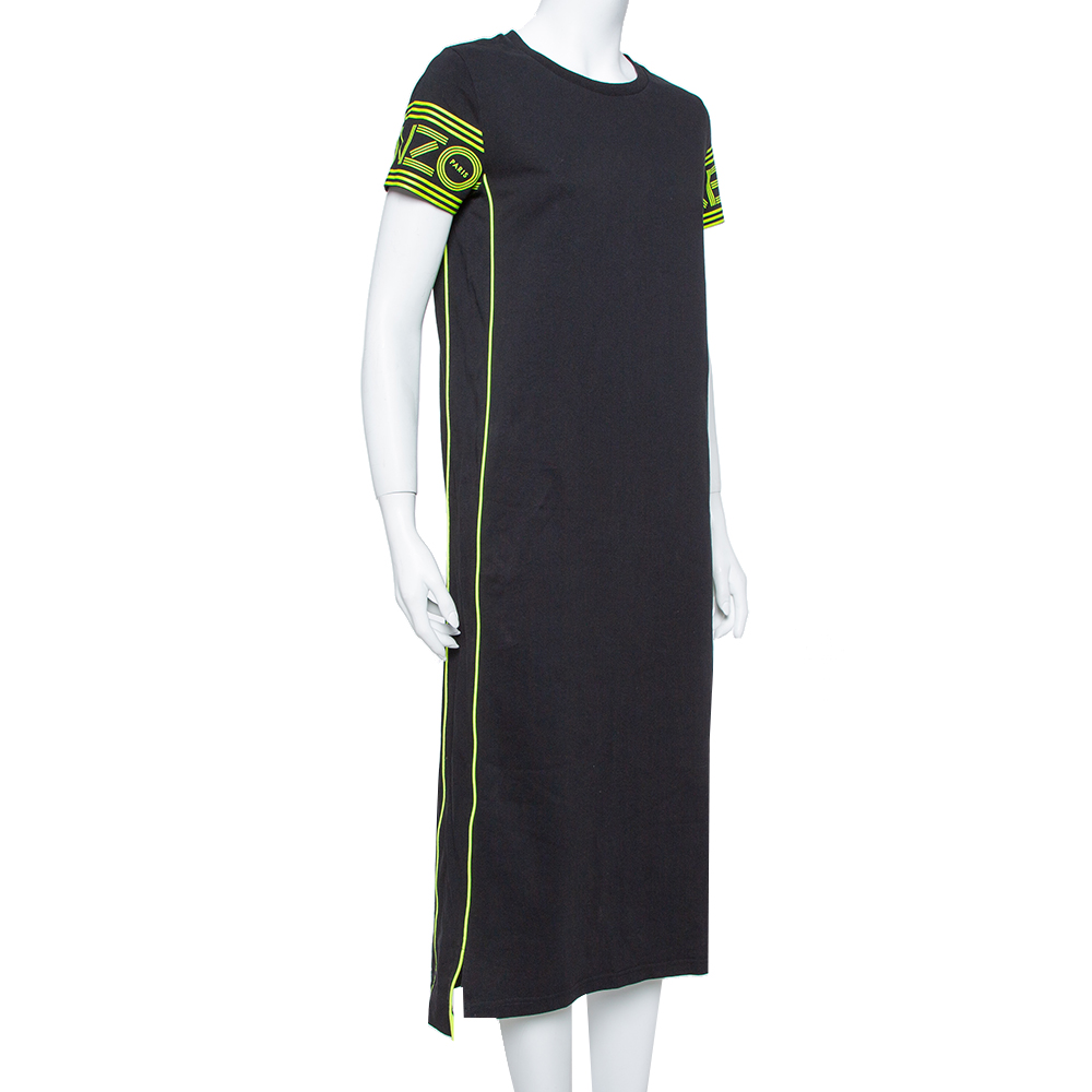 

Kenzo Black & Neon Logo Print Cotton T Shirt Dress