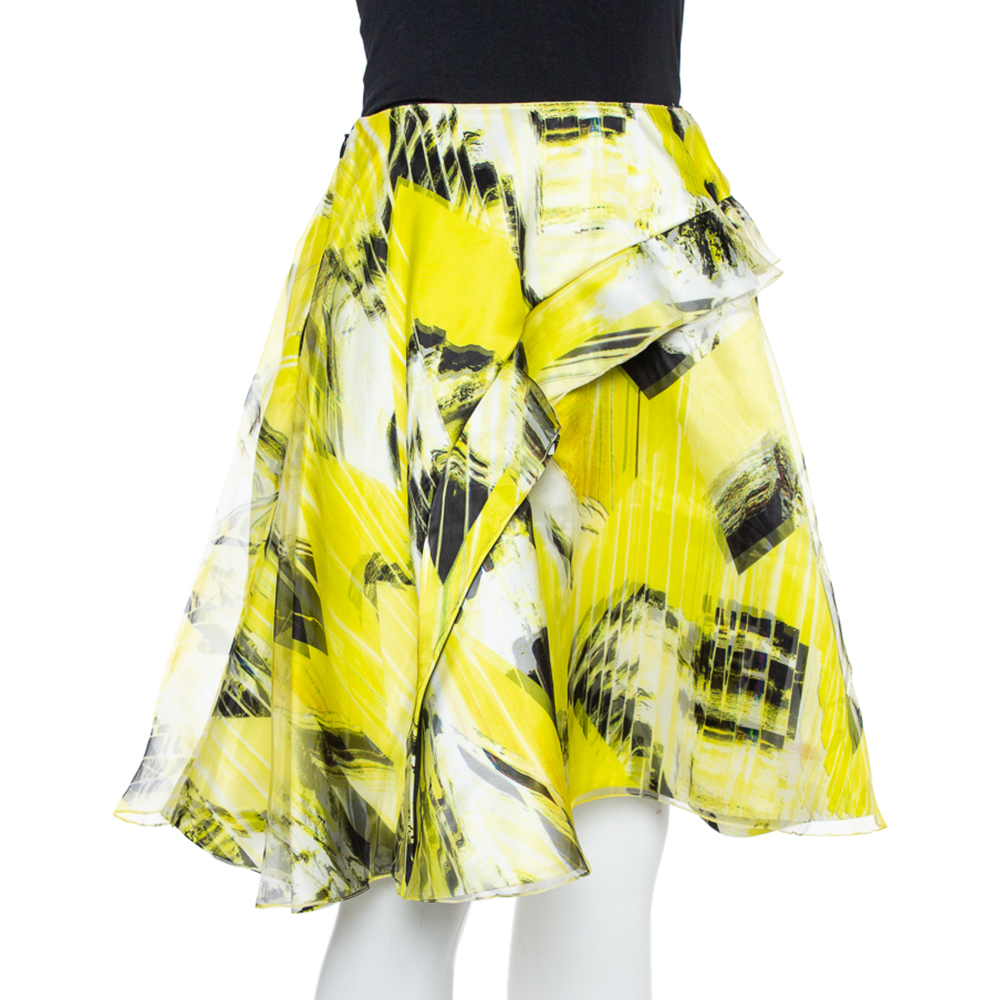 

Kenzo Yellow Printed Organza Overlay Circular Skirt