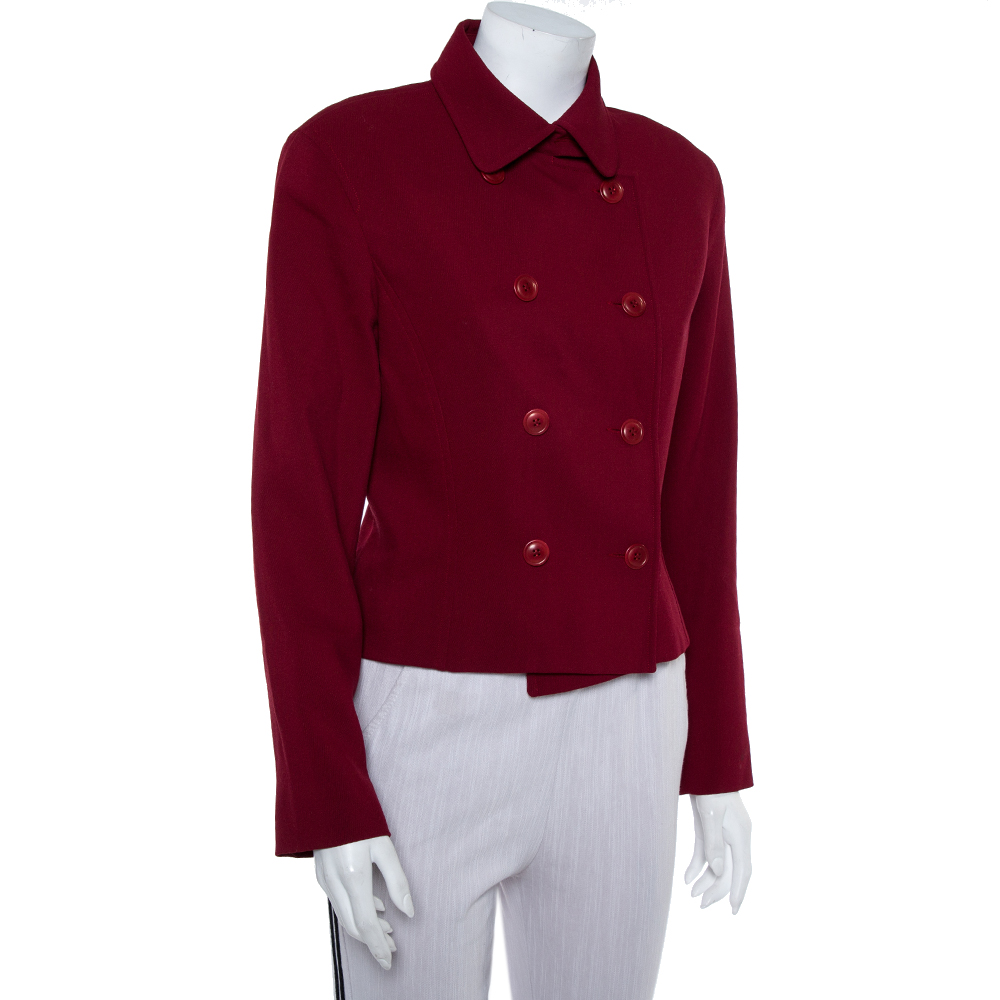 

Kenzo Crimson Red Wool Double Breasted Cropped Blazer