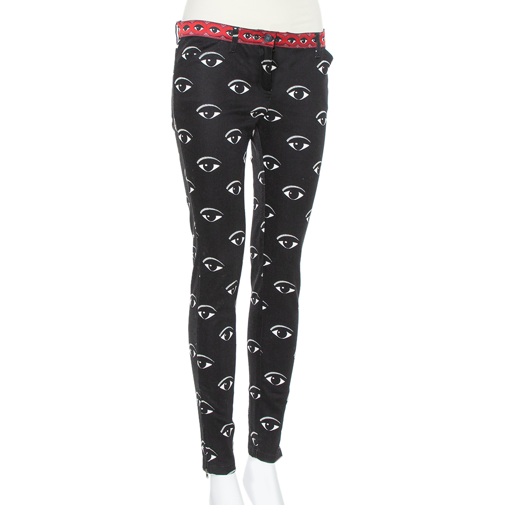 

Kenzo Black Lotus Eye Printed Denim Skinny Fit Jeans