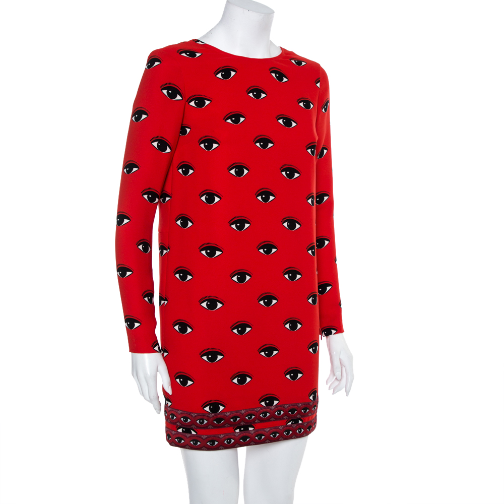 

Kenzo Red Lotus Eye Printed Crepe Shift Dress