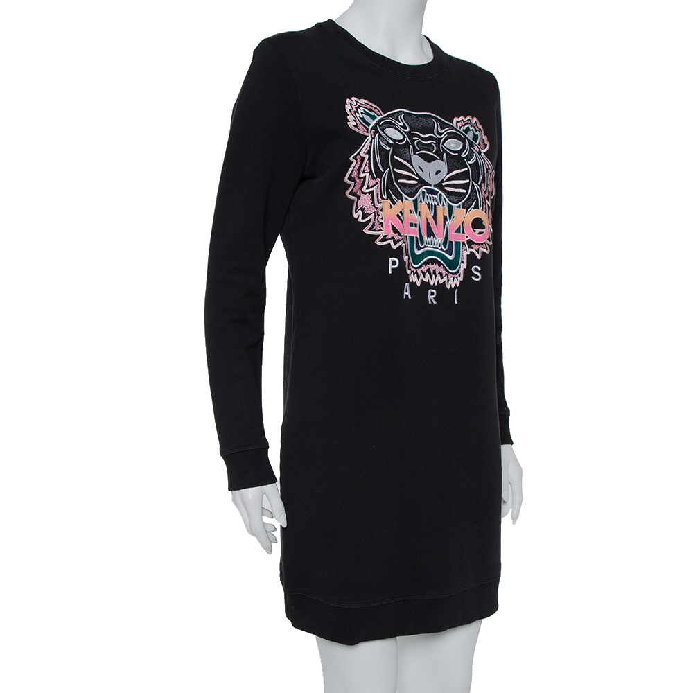 

Kenzo Black Tiger Embroidered Cotton T-Shirt Dress