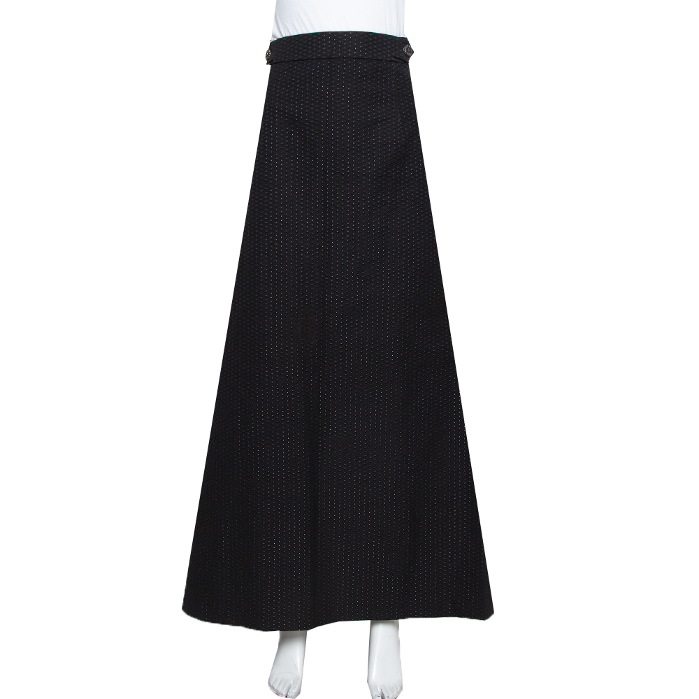 Pre-owned Kenzo Black Cotton Polka Dot Pleated Back Detail Maxi Skirt L