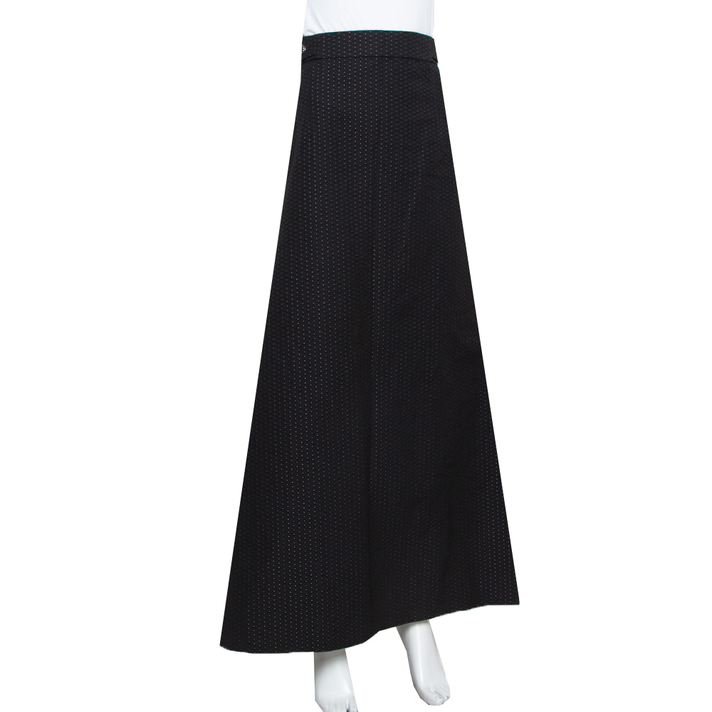 

Kenzo Black Cotton Polka Dot Pleated Back Detail Maxi Skirt