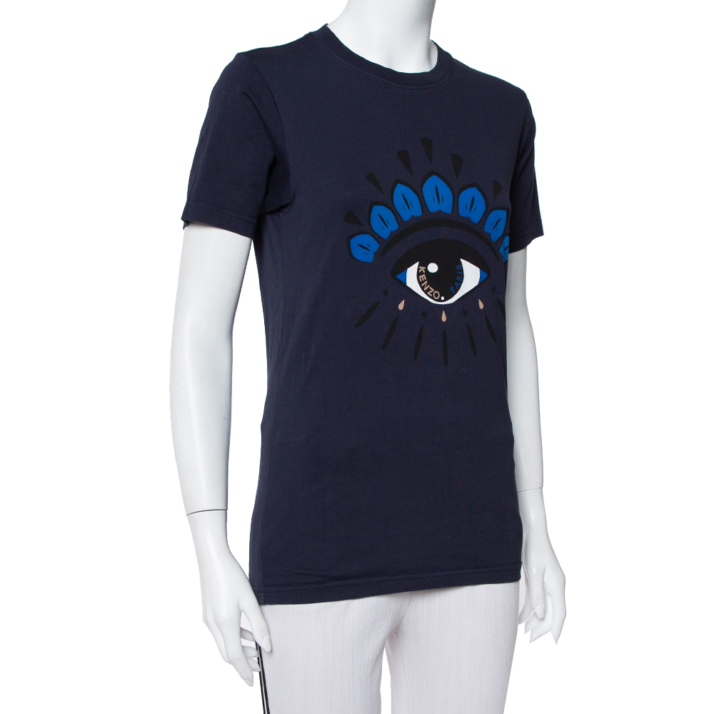 

Kenzo Navy Blue Eye Printed Cotton Crewneck T-Shirt