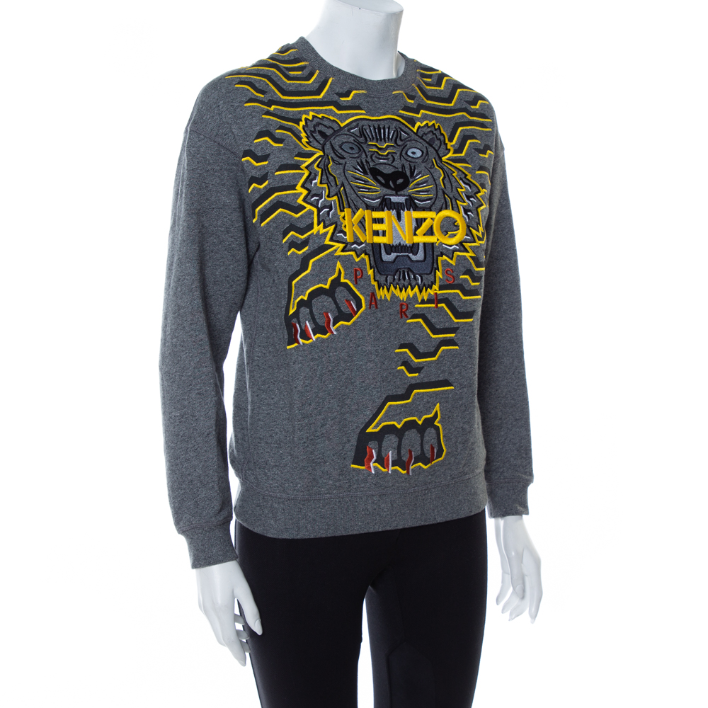 

Kenzo Grey Tiger Motif Embroidered Cotton Sweatshirt