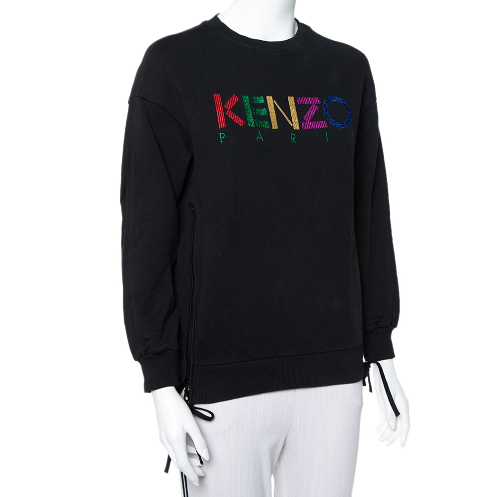 

Kenzo Black Knit Logo Embroidered Side Zip Detail Sweatshirt