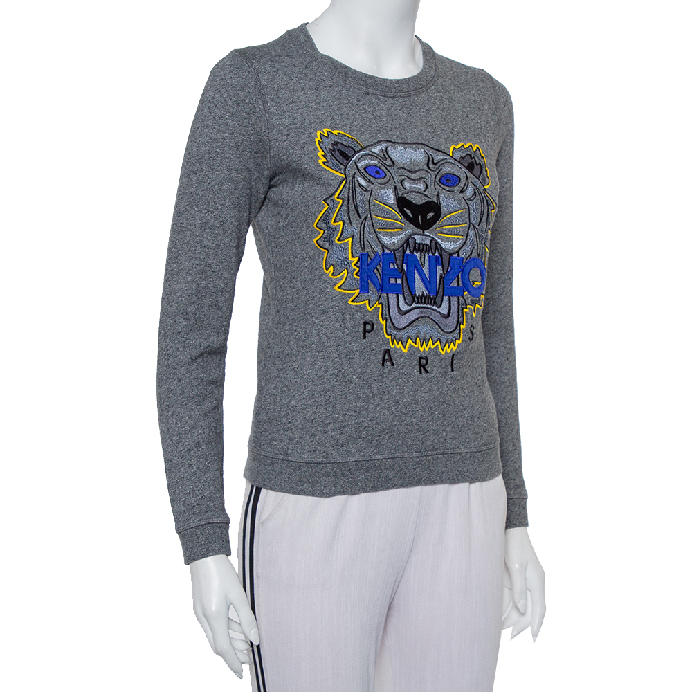 

Kenzo Grey Cotton Tiger Embroidered Crewneck Sweater