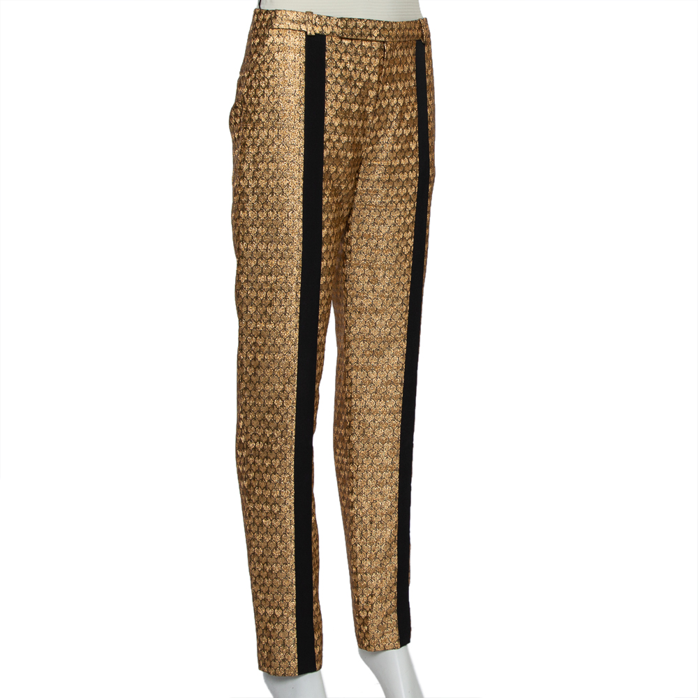 

Kenzo Gold Brocade Contrast Trim Detail Tapered Leg Trousers