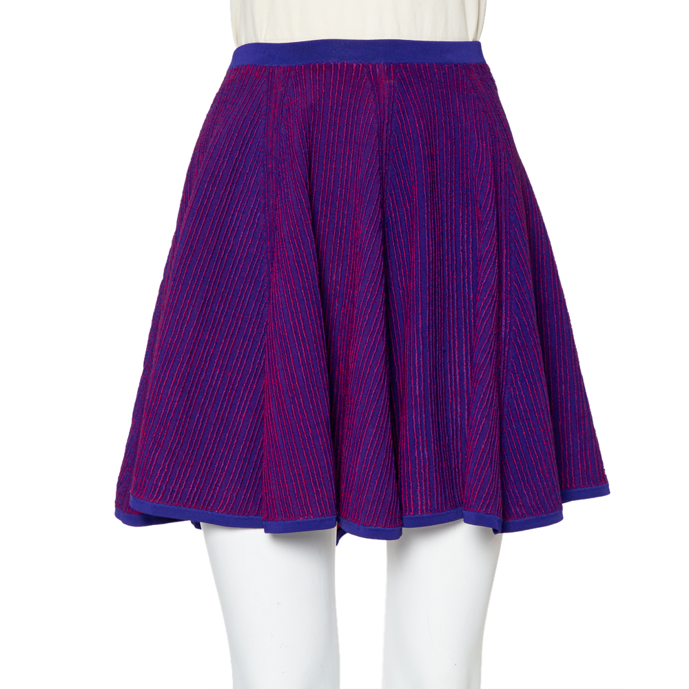 Pre-owned Kenzo Purple & Red Textured Knit Flared Mini Skirt S