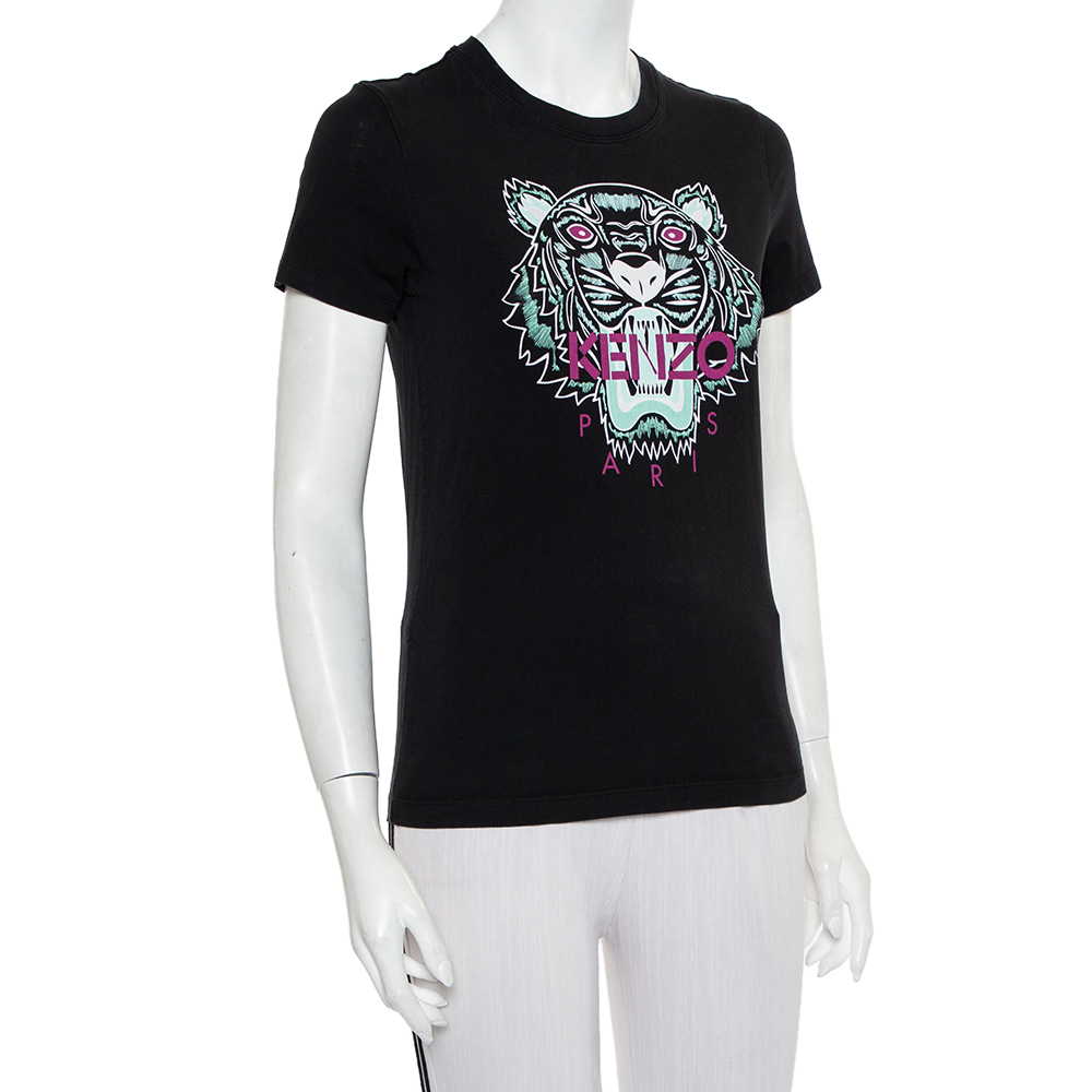 

Kenzo Jungle Black Tiger Printed Cotton Crewneck T-Shirt