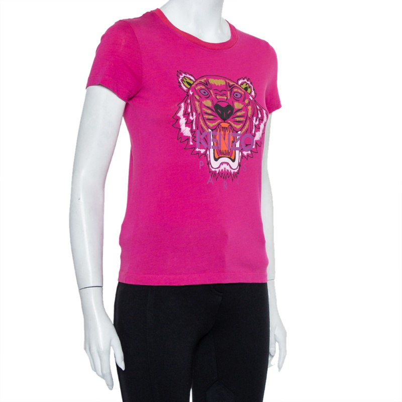 

Kenzo Two Tone Tiger Printed Cotton Crewneck T-Shirt, Pink