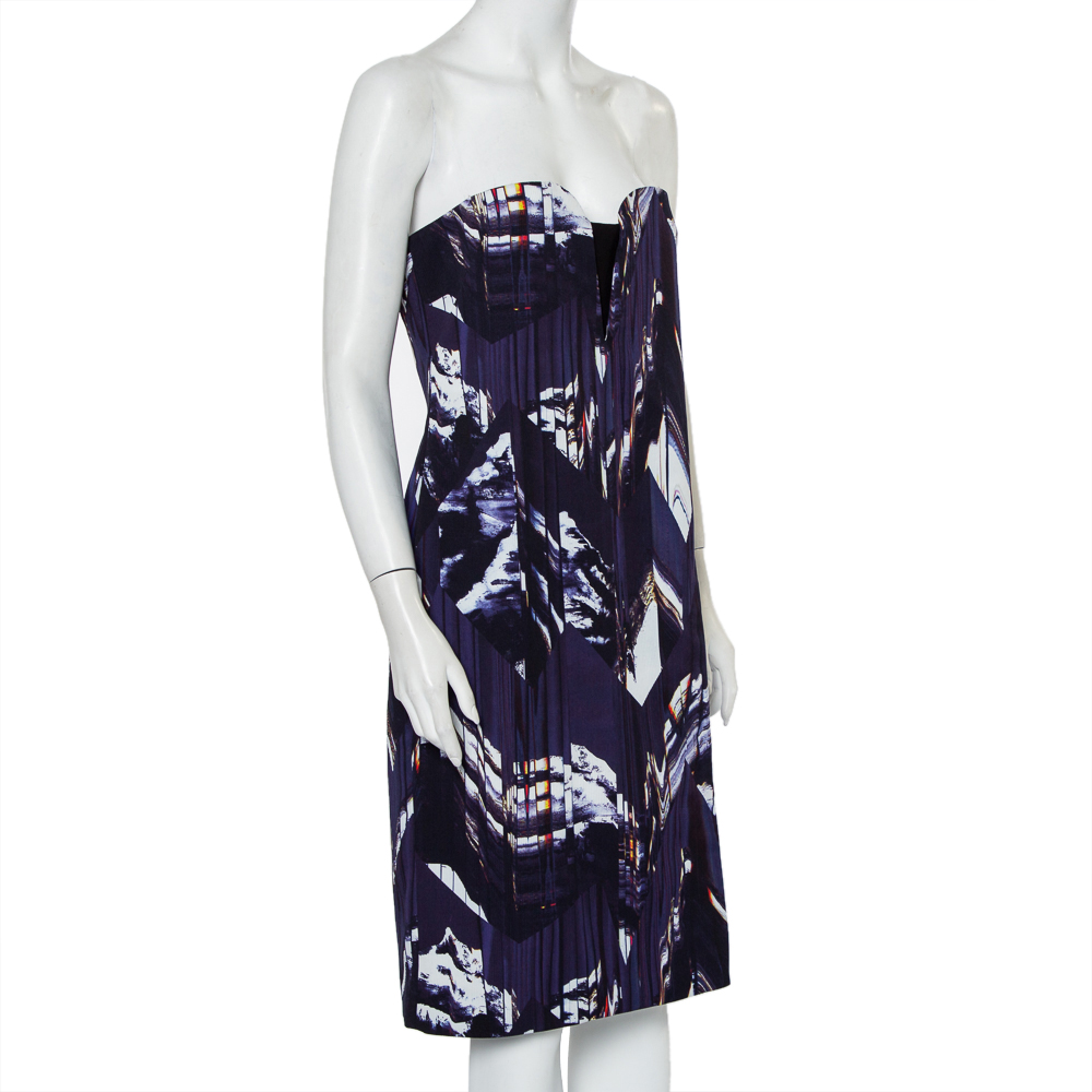 

Kenzo Blue Textured Abstract Printed Strapless Dress, Navy blue