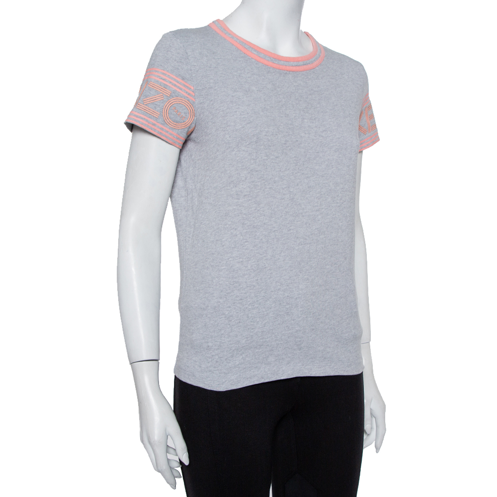 

Kenzo Grey Contrast Trim Logo Printed Sleeve Detail T-Shirt