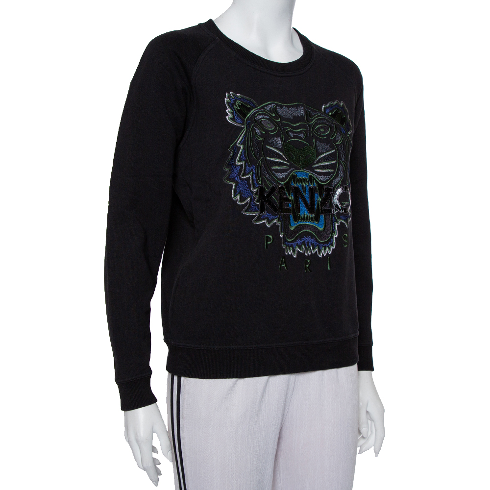 

Kenzo Black Tiger Embroidered Cotton Crewneck Sweatshirt