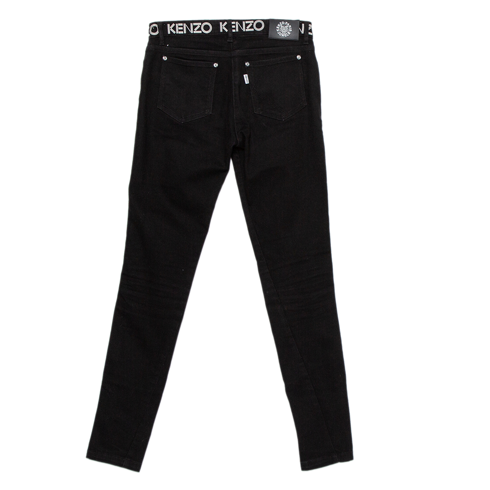 

Kenzo Black Denim Logo Print Detail Skinny Jeans