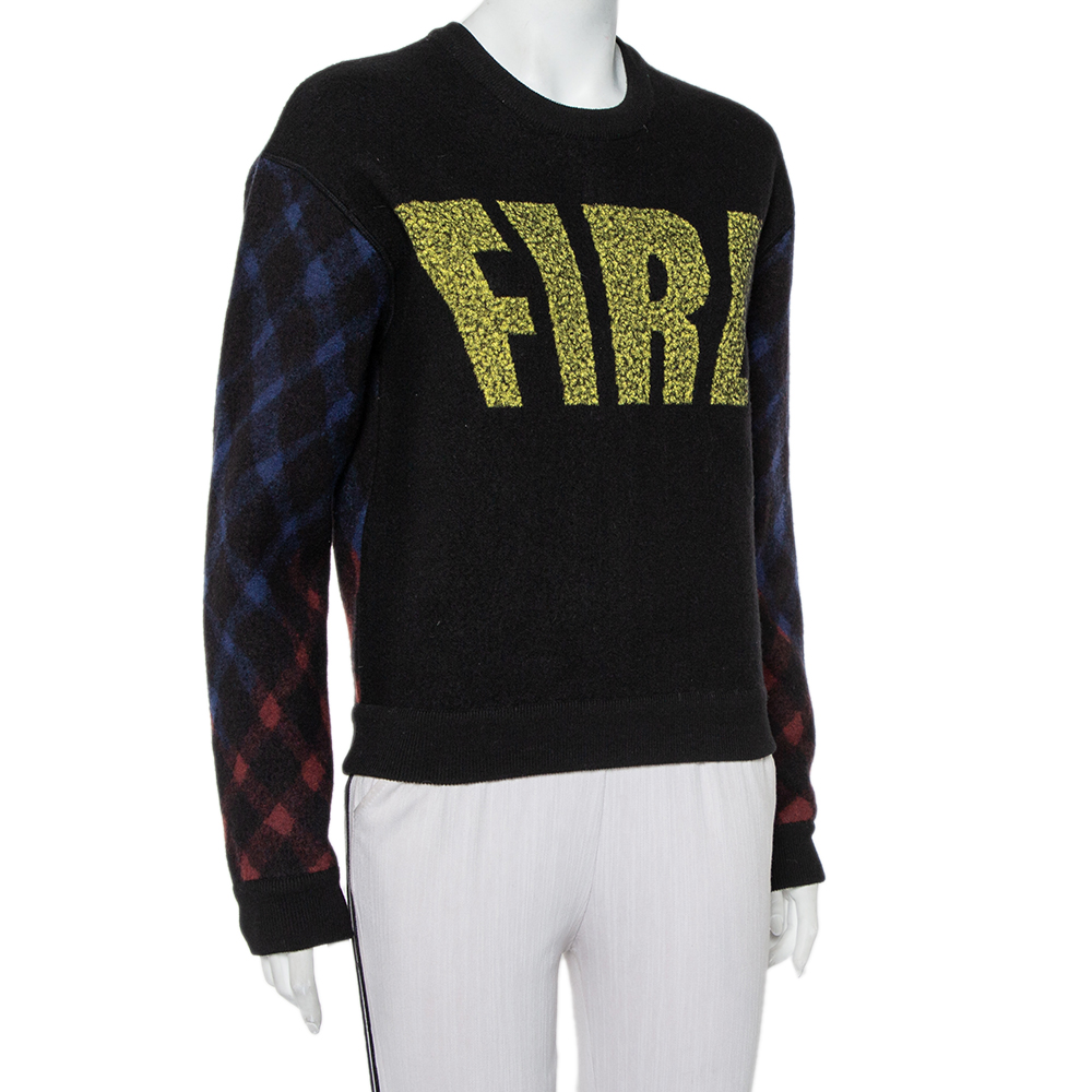 

Kenzo Black Wool Fire Printed Zip Detail Sweater