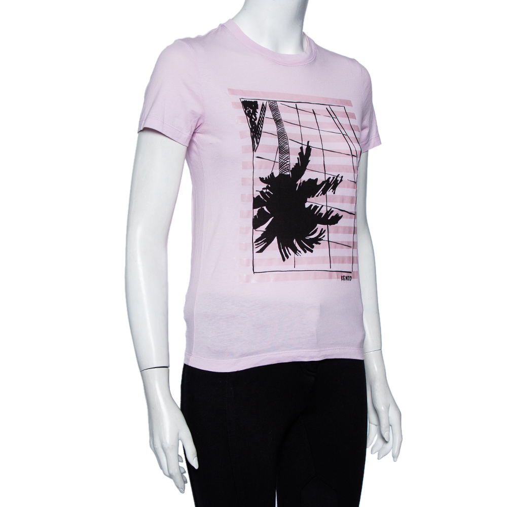 

Kenzo Pink Palm Tree Printed Cotton Crewneck T-Shirt