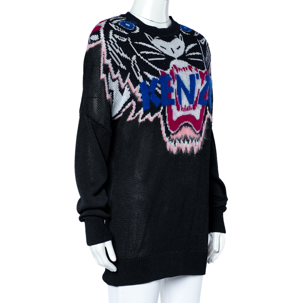 

Kenzo Black Tiger Motif Jacquard Knit Oversized Sweater