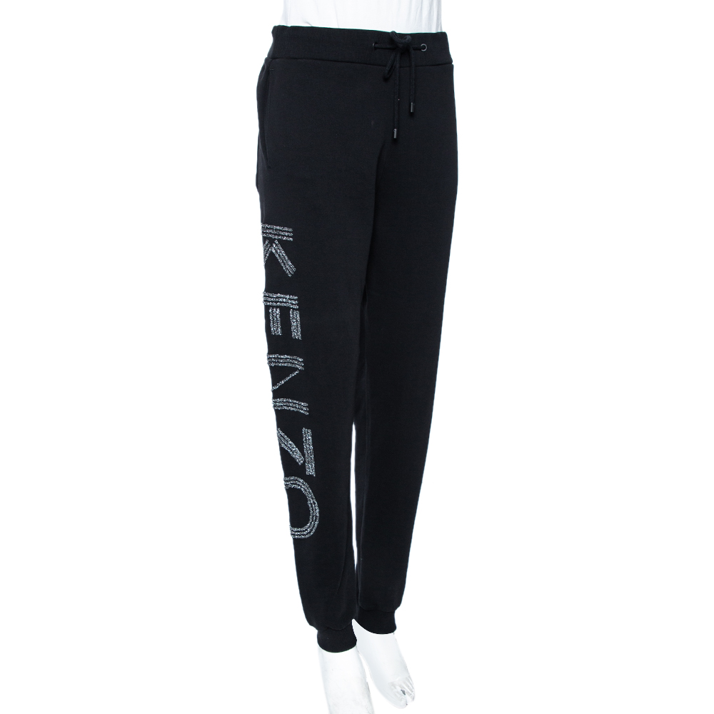 

Kenzo Black Cotton Knit Logo Detail Joggers