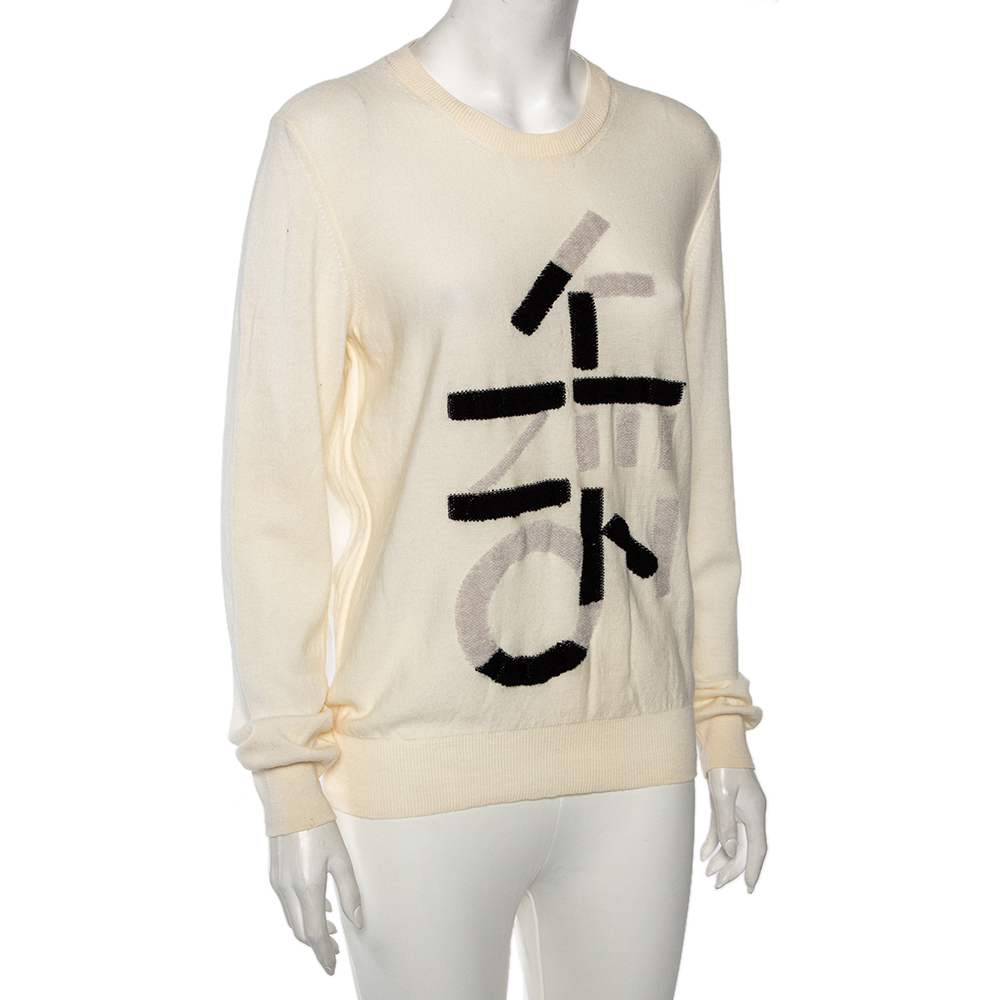 

Kenzo Cream Knit Inlaid Logo Crewneck Sweater