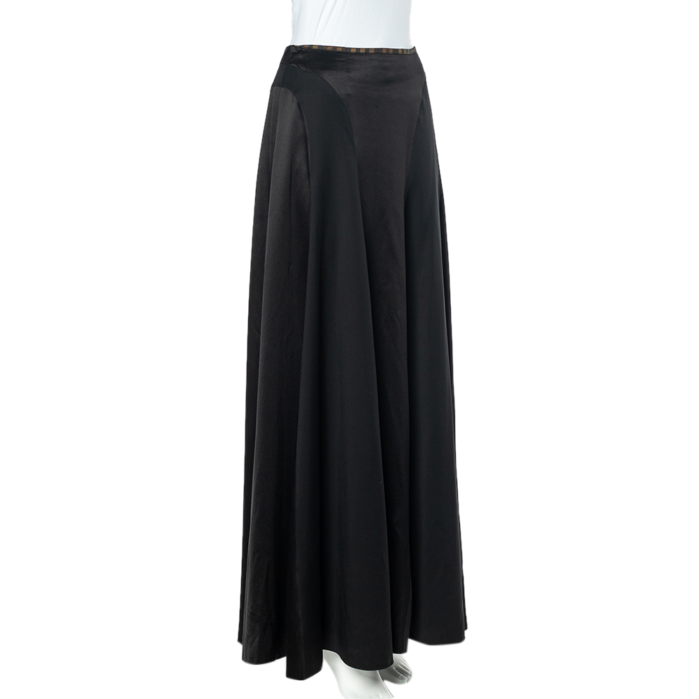 

Kenzo Black Silk And Wool Paneled Flared Maxi Skirt