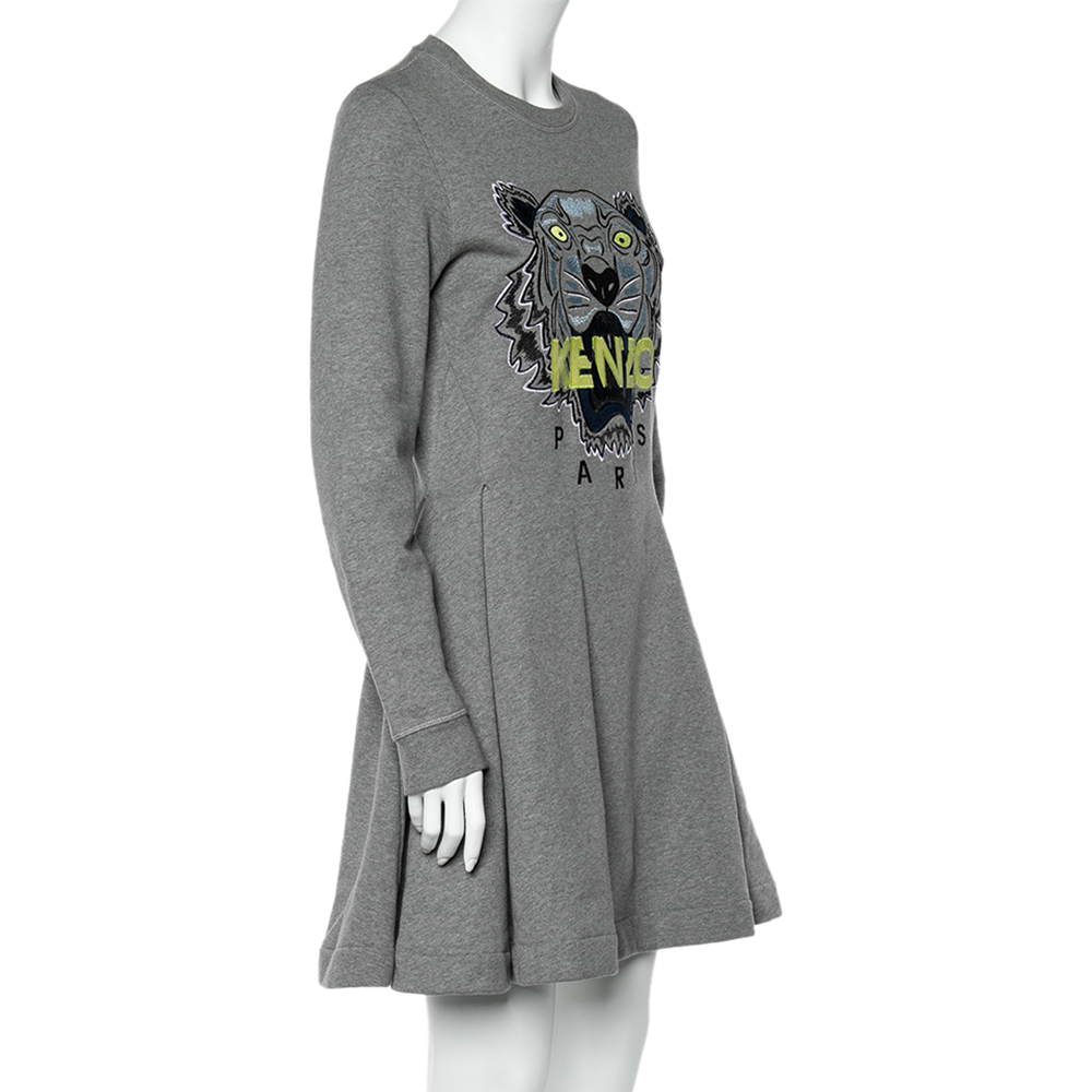 

Kenzo Grey Tiger Embroidery Sweater Dress