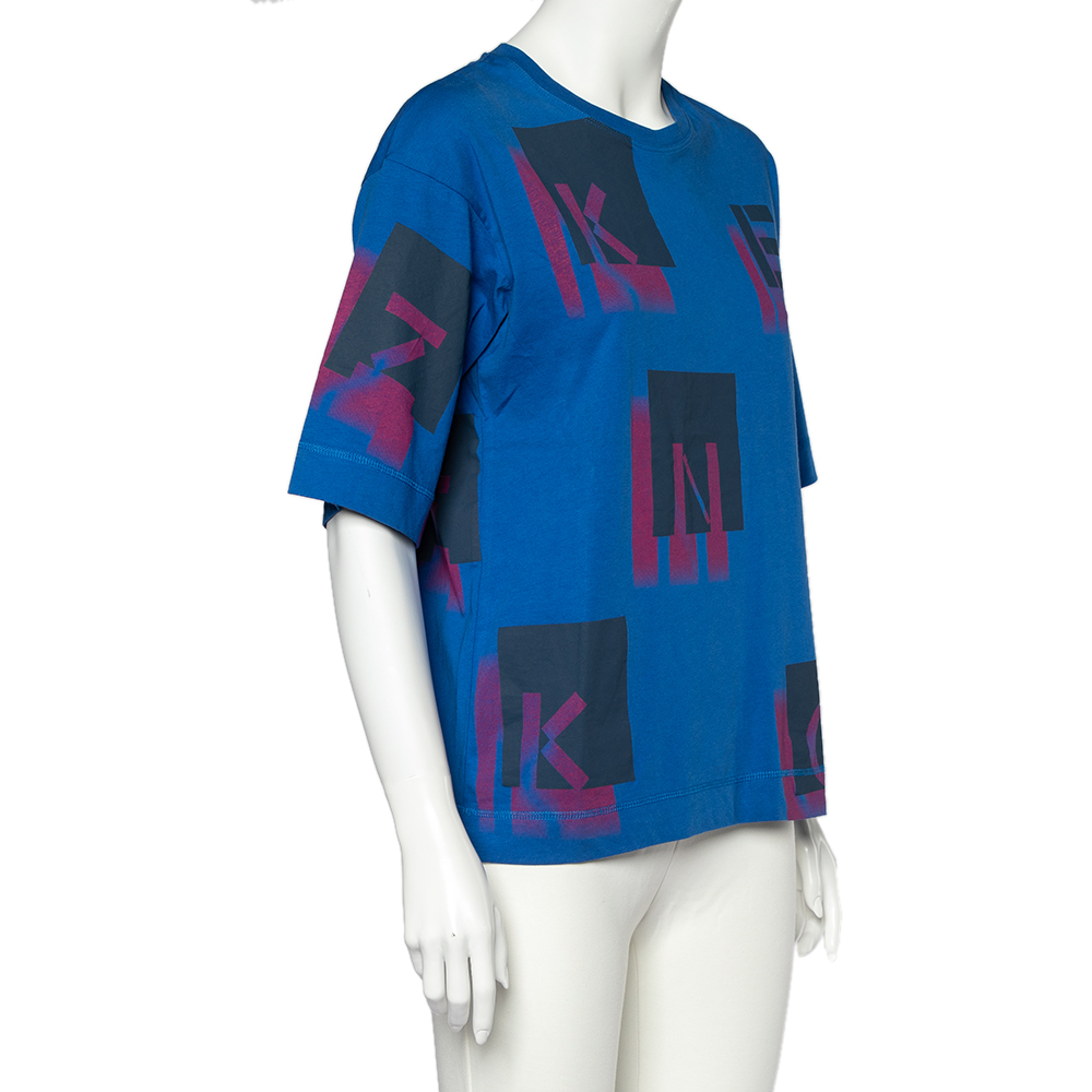 

Kenzo Blue Logo Print Cotton Crew Neck T-Shirt