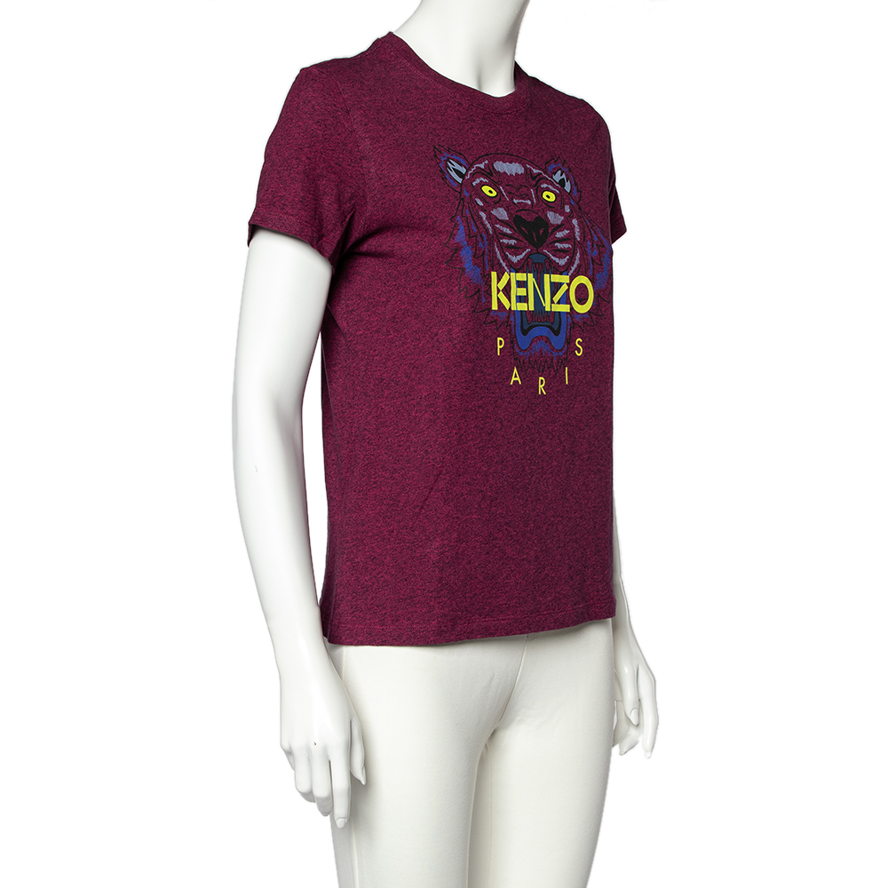 

Kenzo Magenta Tiger Printed Cotton Crew Neck T-Shirt, Pink