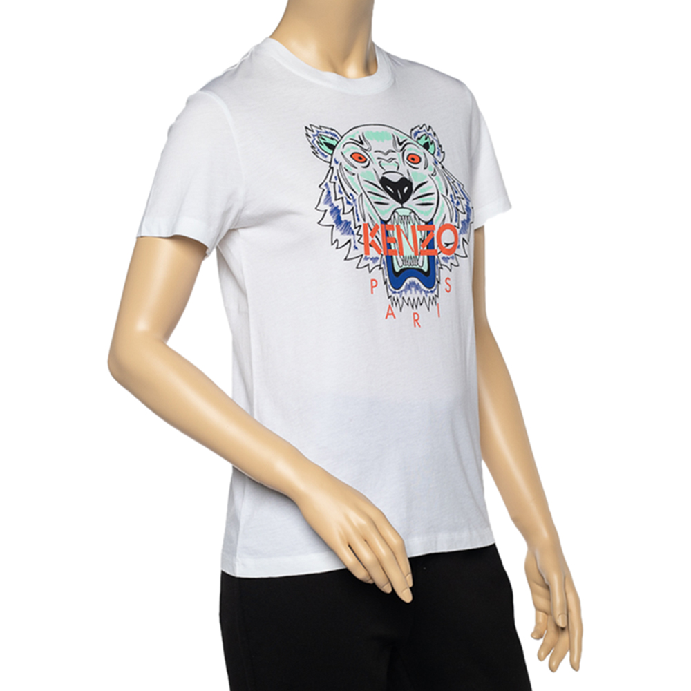 

Kenzo White Tiger print Cotton Crew Neck T-Shirt