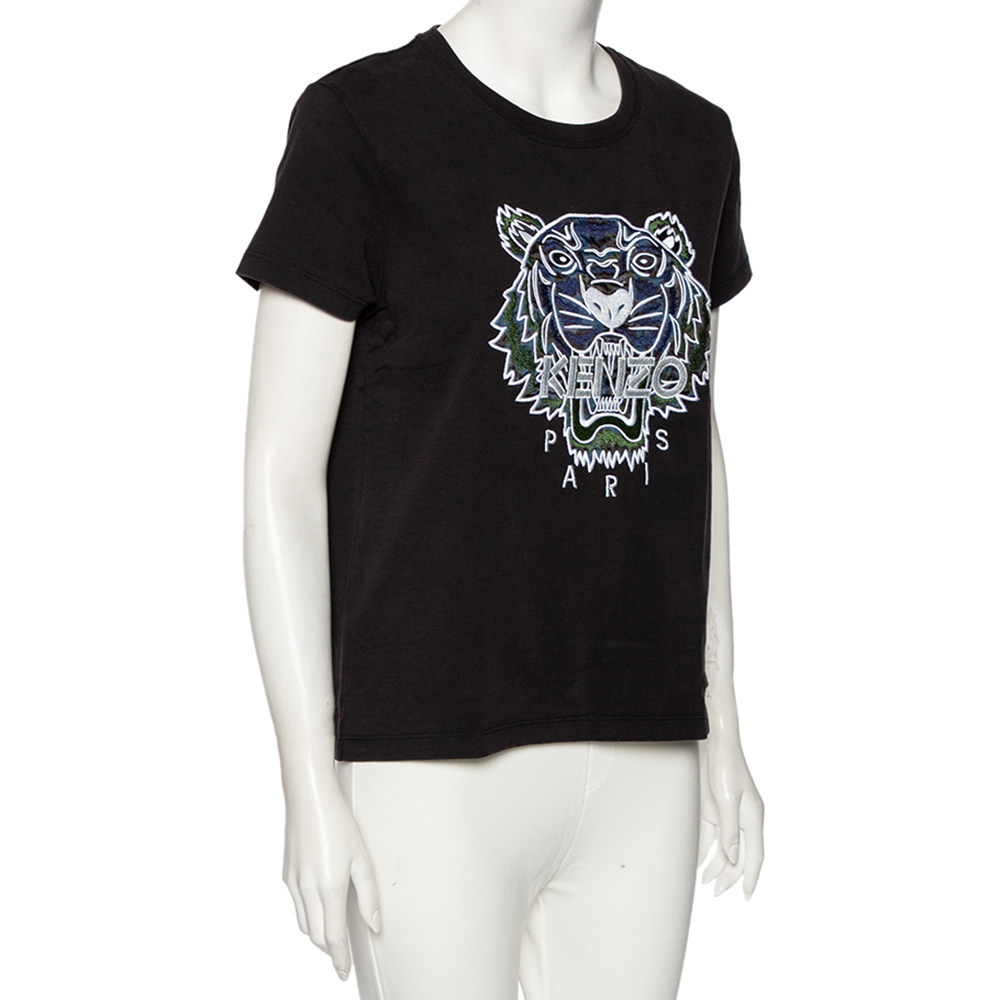 

Kenzo Black Cotton Tiger Embroidered Short Sleeve T-Shirt