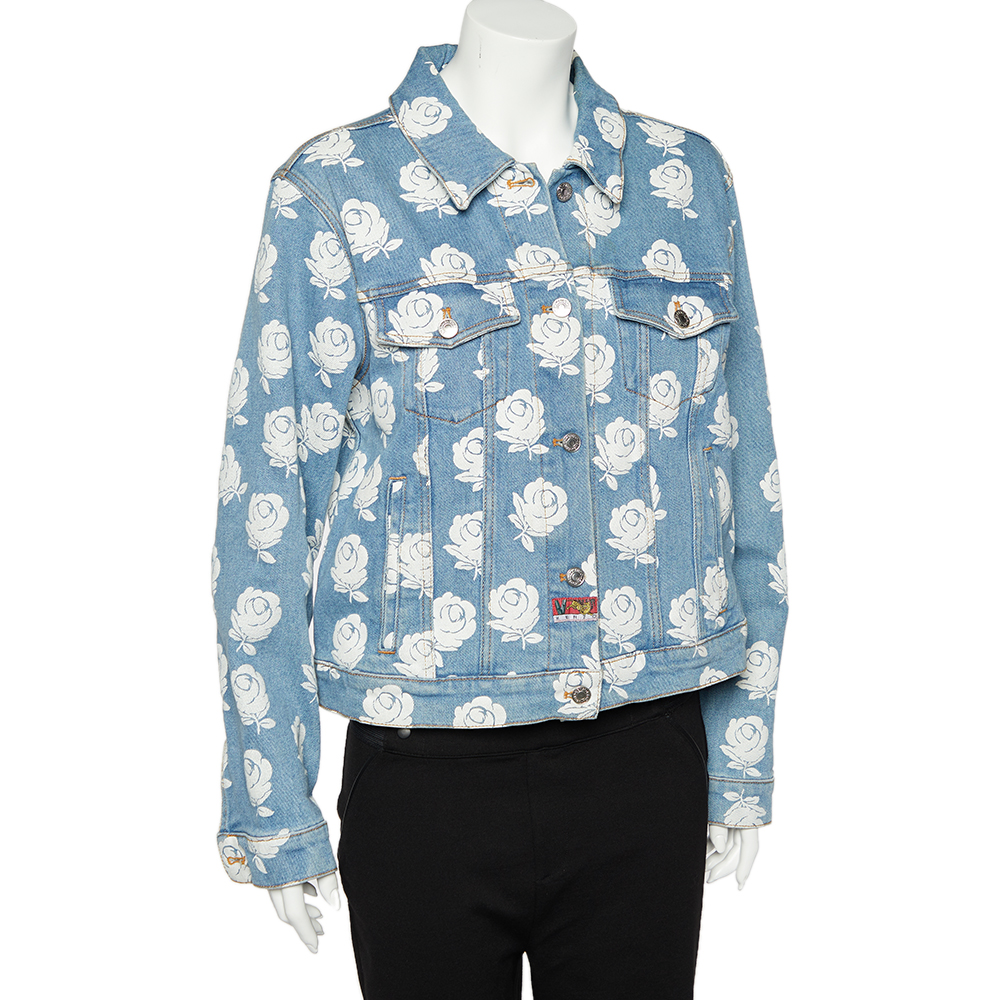 

Kenzo Blue Rose Printed Denim Button Front Jacket