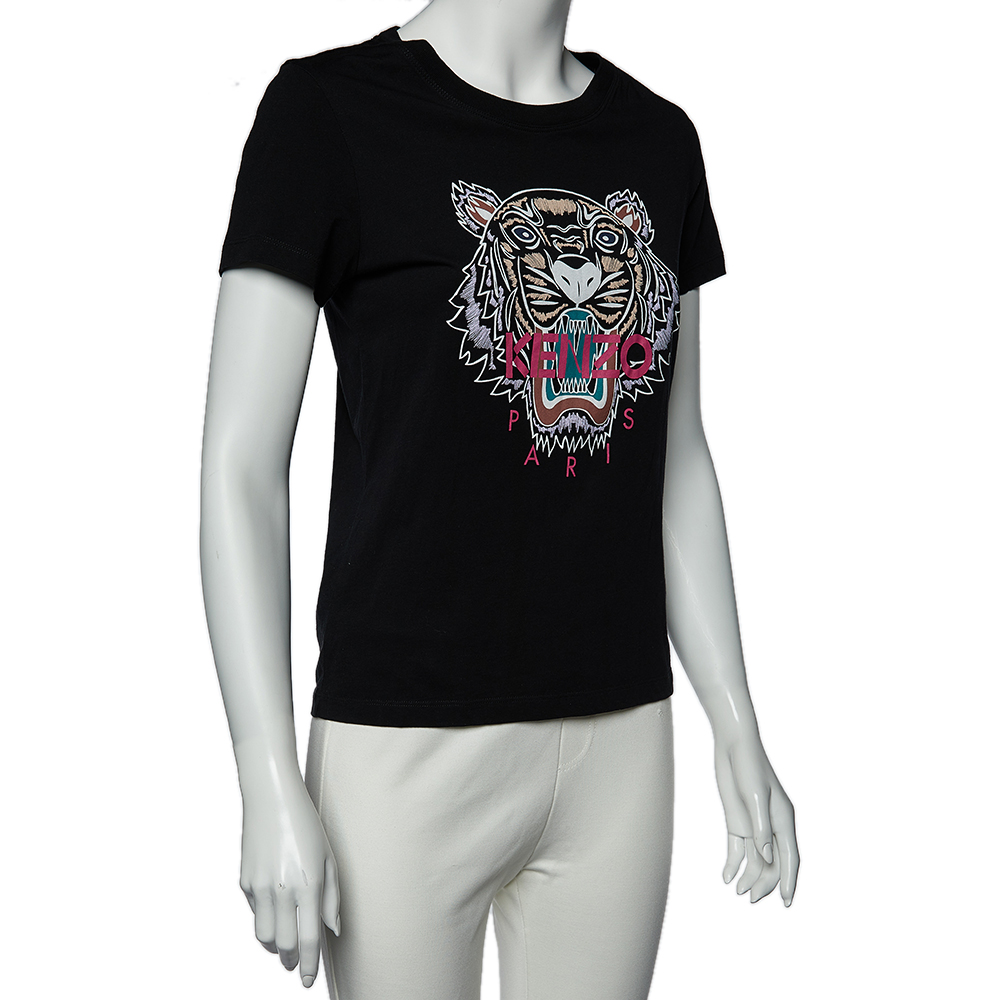 

Kenzo Black Tiger Print Cotton Crew Neck T-Shirt