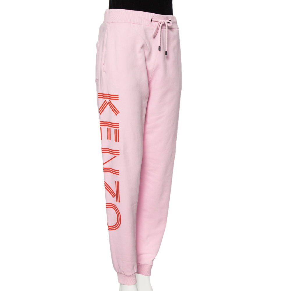 

Kenzo Pink Cotton Rib Knit Detailed Logo Printed Sweatpants