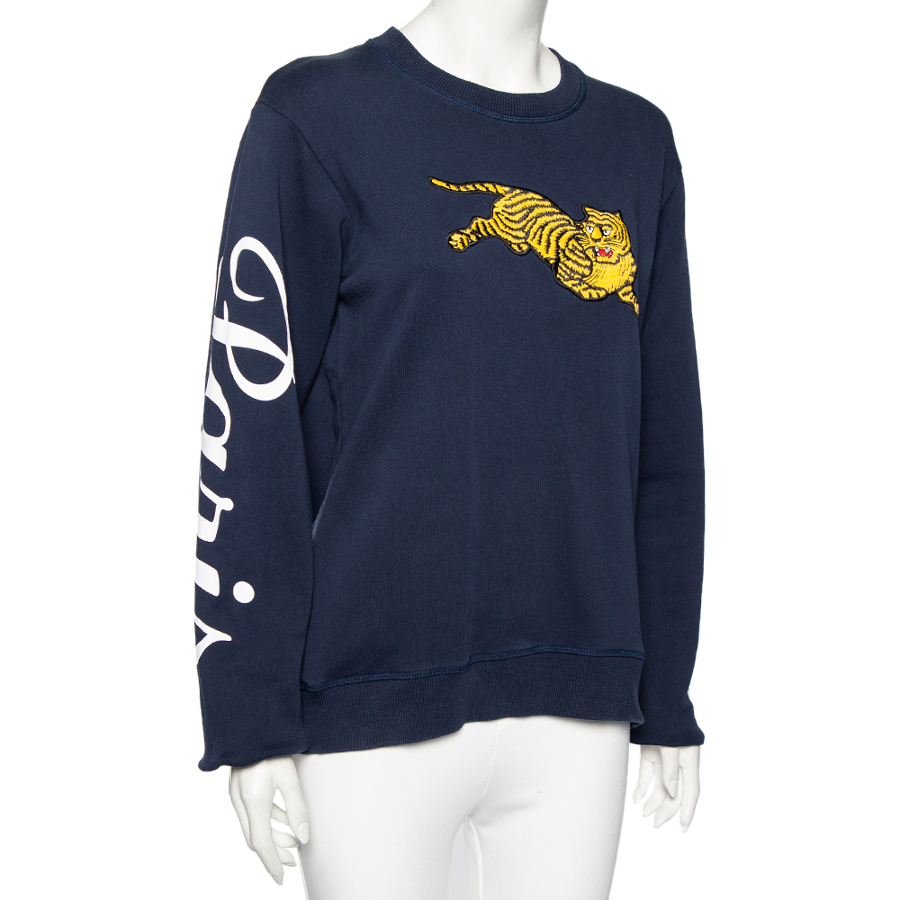 

Kenzo Navy Blue Cotton Logo Printed Jumping Tiger Crewneck Sweatshirt