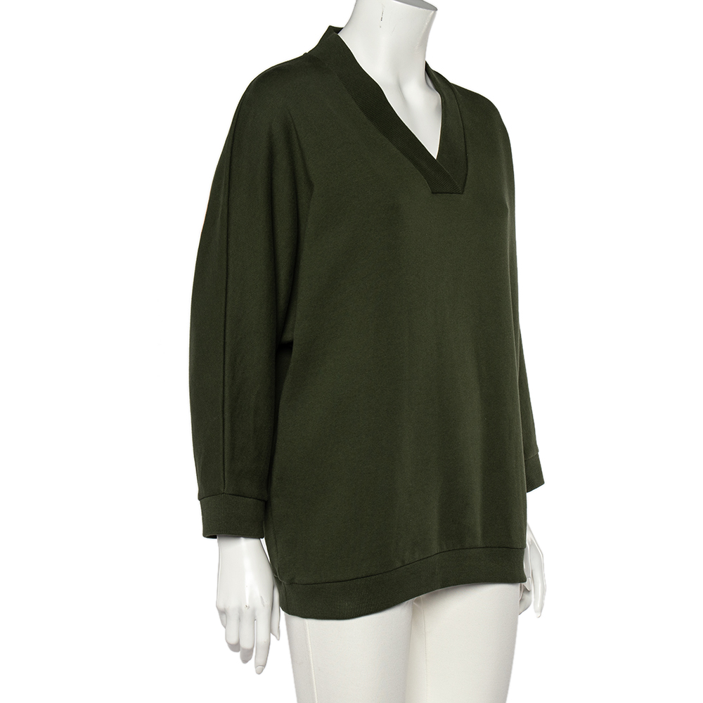 

Kenzo Dark Green Logo Print Cotton V-Neck Sweatshirt
