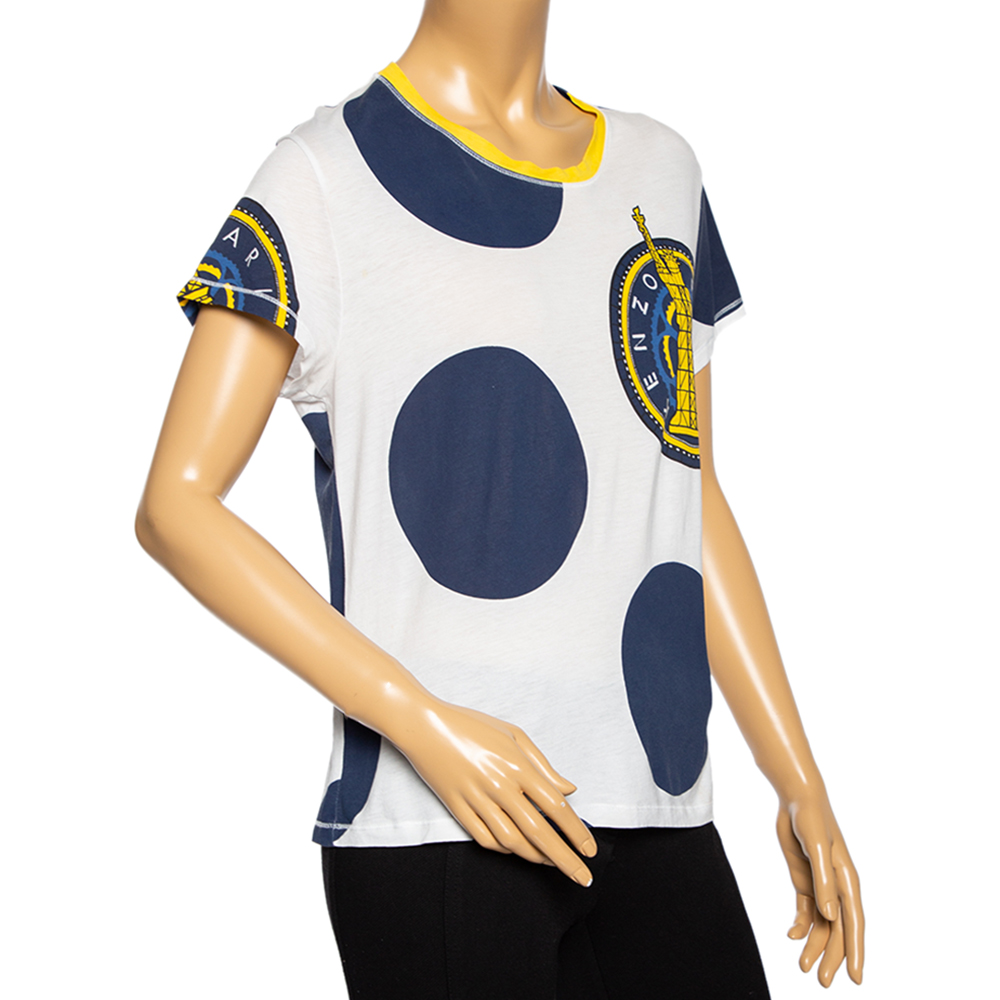 

Kenzo White-Navy Blue Polka Dot Printed Modal & Cotton T-Shirt