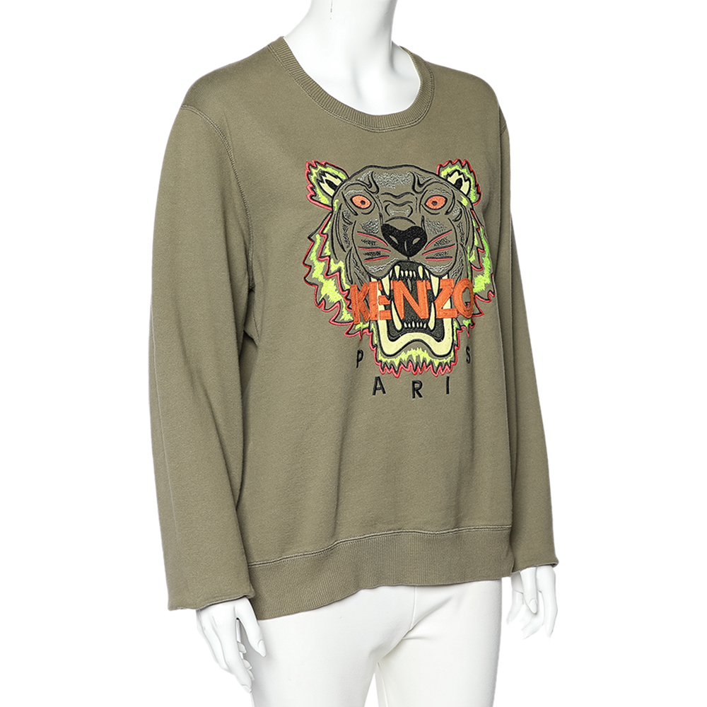 

Kenzo Green Tiger Embroidered Cotton Knit Sweatshirt
