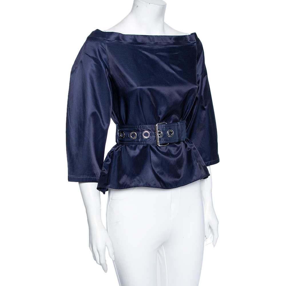 

Kenzo Navy Blue Cotton Belted Off Shoulder Top