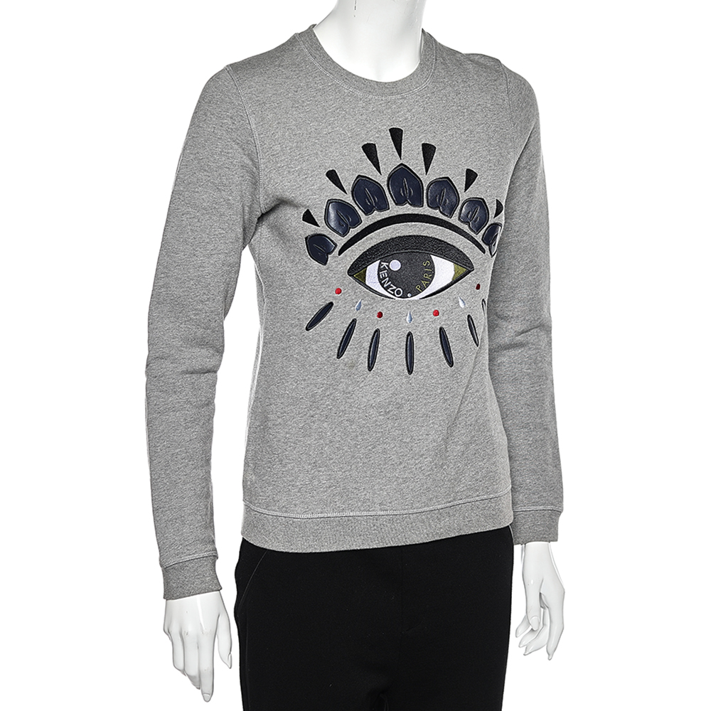

Kenzo Grey Eye Embroidered Cotton Knit Sweatshirt