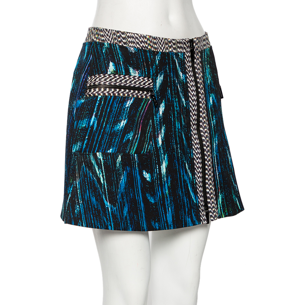 

Kenzo Blue Distortion Print Synthetic Zip Front Mini Skirt