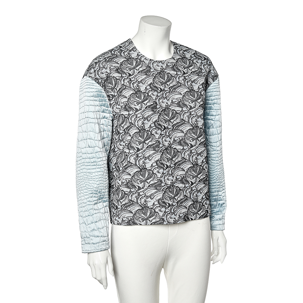 

Kenzo Grey Jacquard Knit Contrast Sleeve Detailed Top