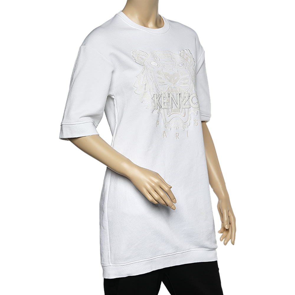 

Kenzo White Logo Embroidered Cotton Sweatshirt Dress