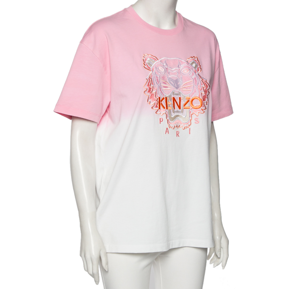 

Kenzo Pink & White Gradient Effect Cotton Tiger Embroidered T-Shirt