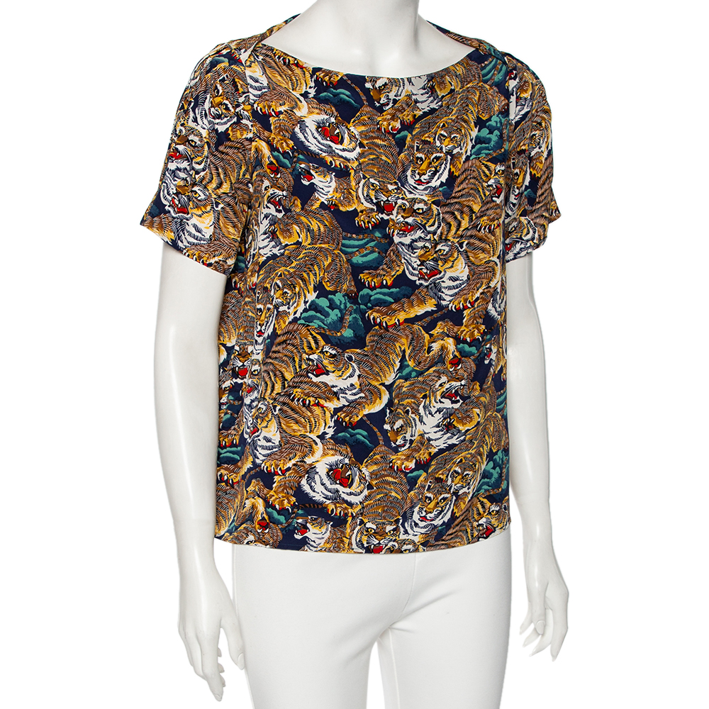 

Kenzo Multicolored Tiger Printed Silk Blouse, Multicolor