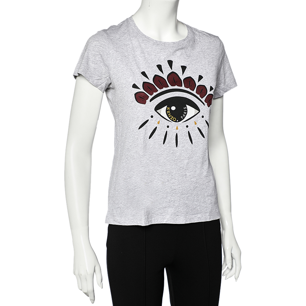 

Kenzo Grey Eye Printed Cotton Knit Crewneck T-Shirt