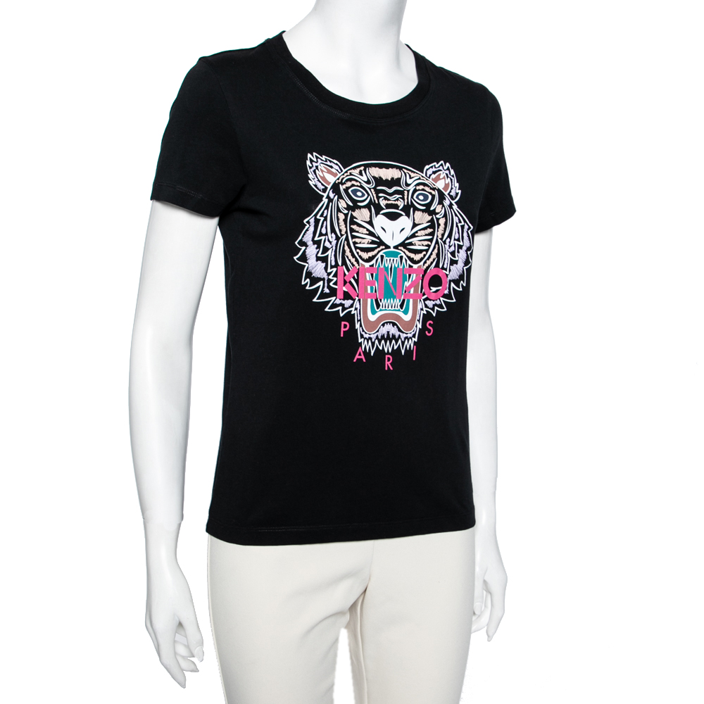 

Kenzo Black Cotton Tiger Printed Short Sleeve T-Shirt