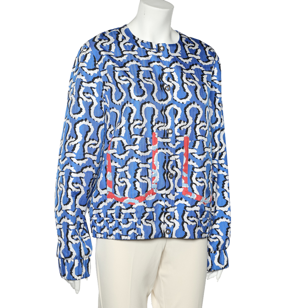 

Kenzo Blue Links Printed Silk Button Front Jacket